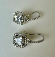 Load image into Gallery viewer, Sterling Princess Cut Halo Cubic Zirconia Earrings
