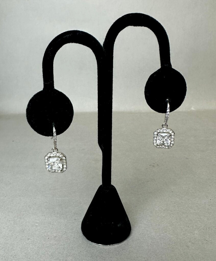 Sterling Princess Cut Halo Cubic Zirconia Earrings