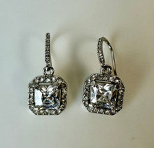 Load image into Gallery viewer, Sterling Princess Cut Halo Cubic Zirconia Earrings
