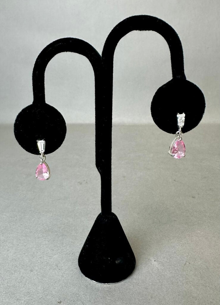 Sterling Pink Cubic Zirconia Drop Earrings