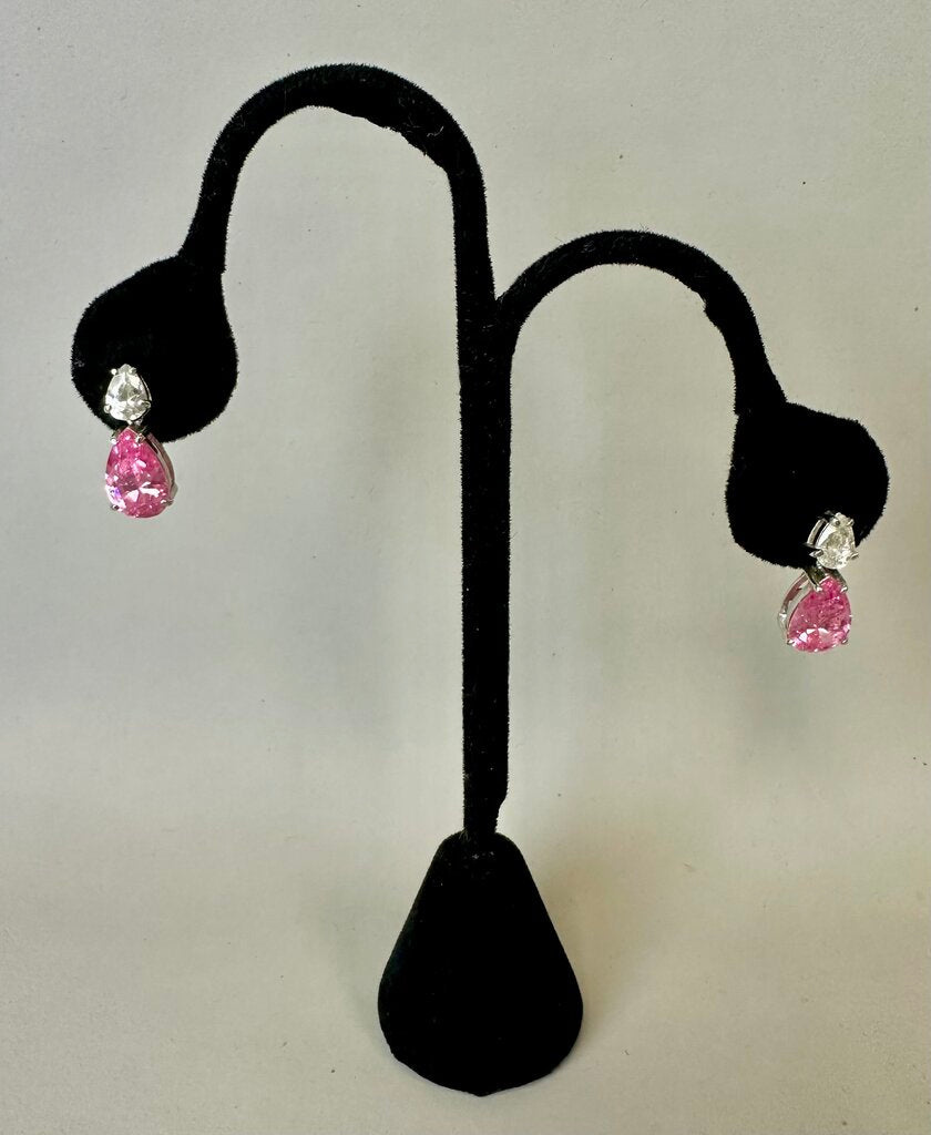 Sterling Pink Cubic Zirconia Drop Earrings