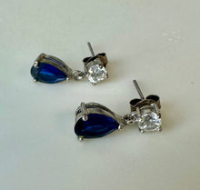 Load image into Gallery viewer, Sterling Cubic Zirconia Simulated Sapphire Drop Earrings

