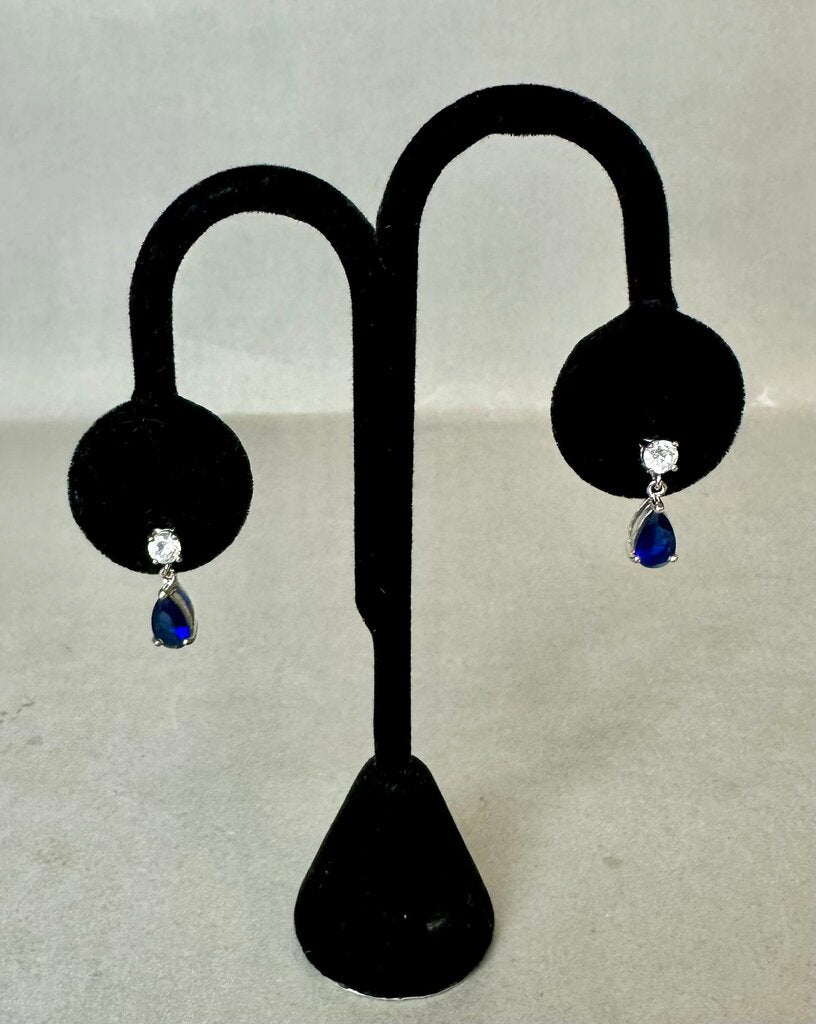 Sterling Cubic Zirconia Simulated Sapphire Drop Earrings
