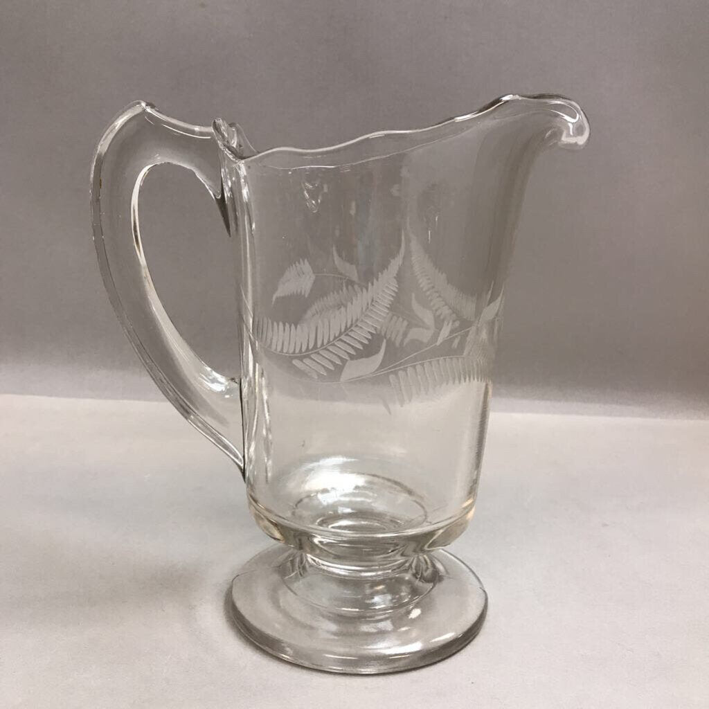 Antique EAPG Leaf & Dart Footed Glass Pitcher (8