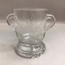 Load image into Gallery viewer, Vintage Etched Clear Glass Sugar Bowl with Handles (6&quot;)
