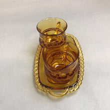 Load image into Gallery viewer, Vintage Amber Glass Sugar &amp; Creamer with Underplate (3&quot;)

