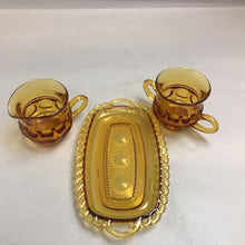 Load image into Gallery viewer, Vintage Amber Glass Sugar &amp; Creamer with Underplate (3&quot;)
