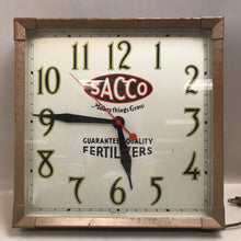 Load image into Gallery viewer, Vintage Sacco Fertilizer Clock (14.5&quot;x14.5&quot;x3&quot;)(As Is)
