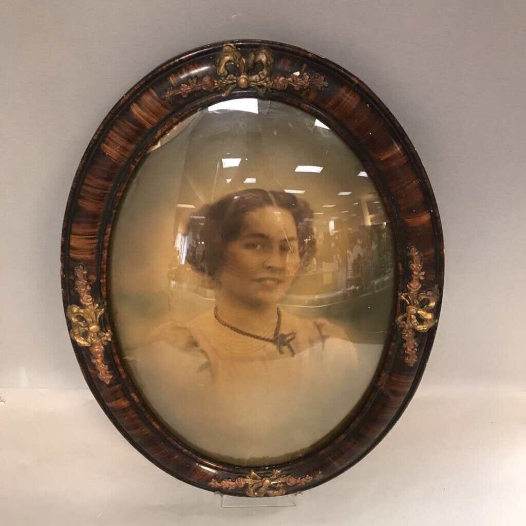 Antique Oval Convex Glass Portrait of a Lady Picture(23x17)