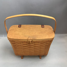 Load image into Gallery viewer, Longaberger 1993 Footed Swing Handle Magazine Basket Protector Hinged Lid (13x16x8)

