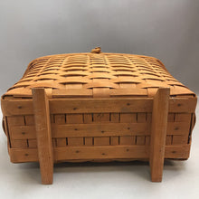 Load image into Gallery viewer, Longaberger 1993 Footed Swing Handle Magazine Basket Protector Hinged Lid (13x16x8)
