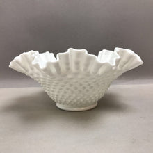 Load image into Gallery viewer, White Milk Glass Hobnail Ruffled Bowl (4.25x9.75)
