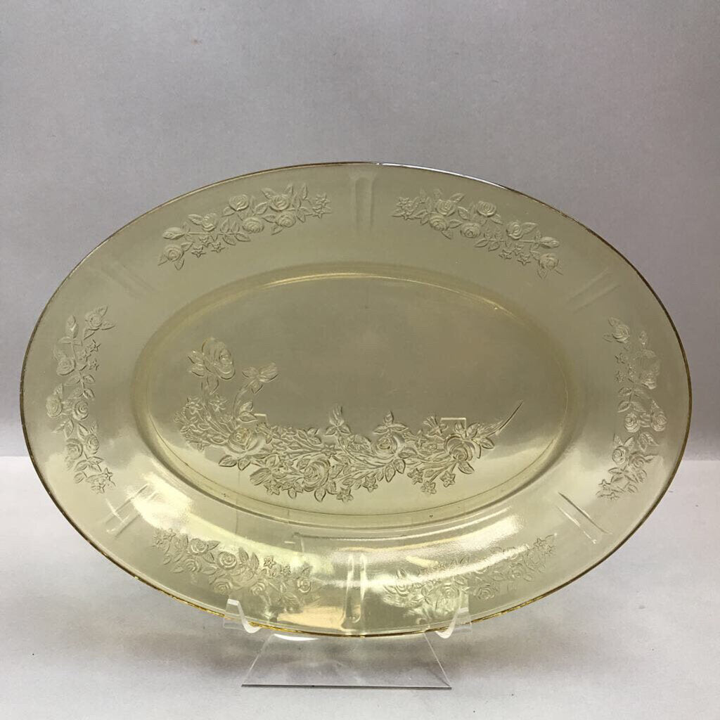 Vintage Yellow Depression Glass Oval Platter (9x12)
