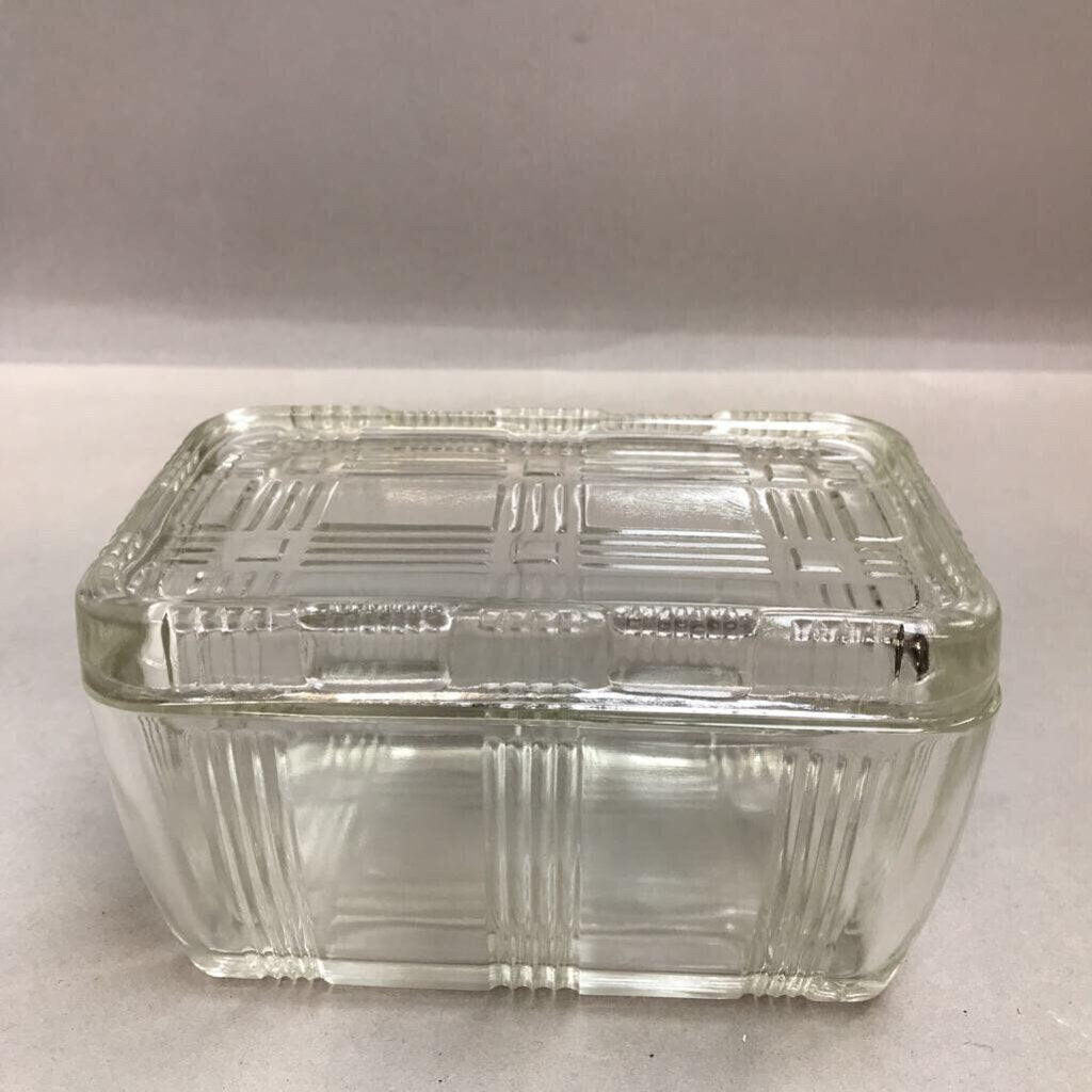 Hazel Atlas Depression Glass Criss Cross Square Refrigerator Dish with Lid (3x6x3)