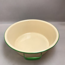 Load image into Gallery viewer, Vintage Enamelware Yellow with Green Trim Pan with Handles (5x15)
