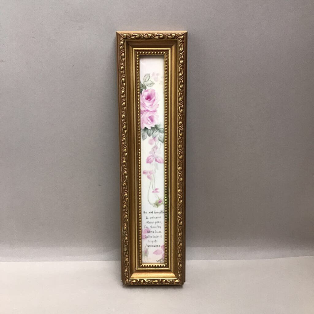 Gold Framed Porcelain Floral Quote Art (14.5x4)
