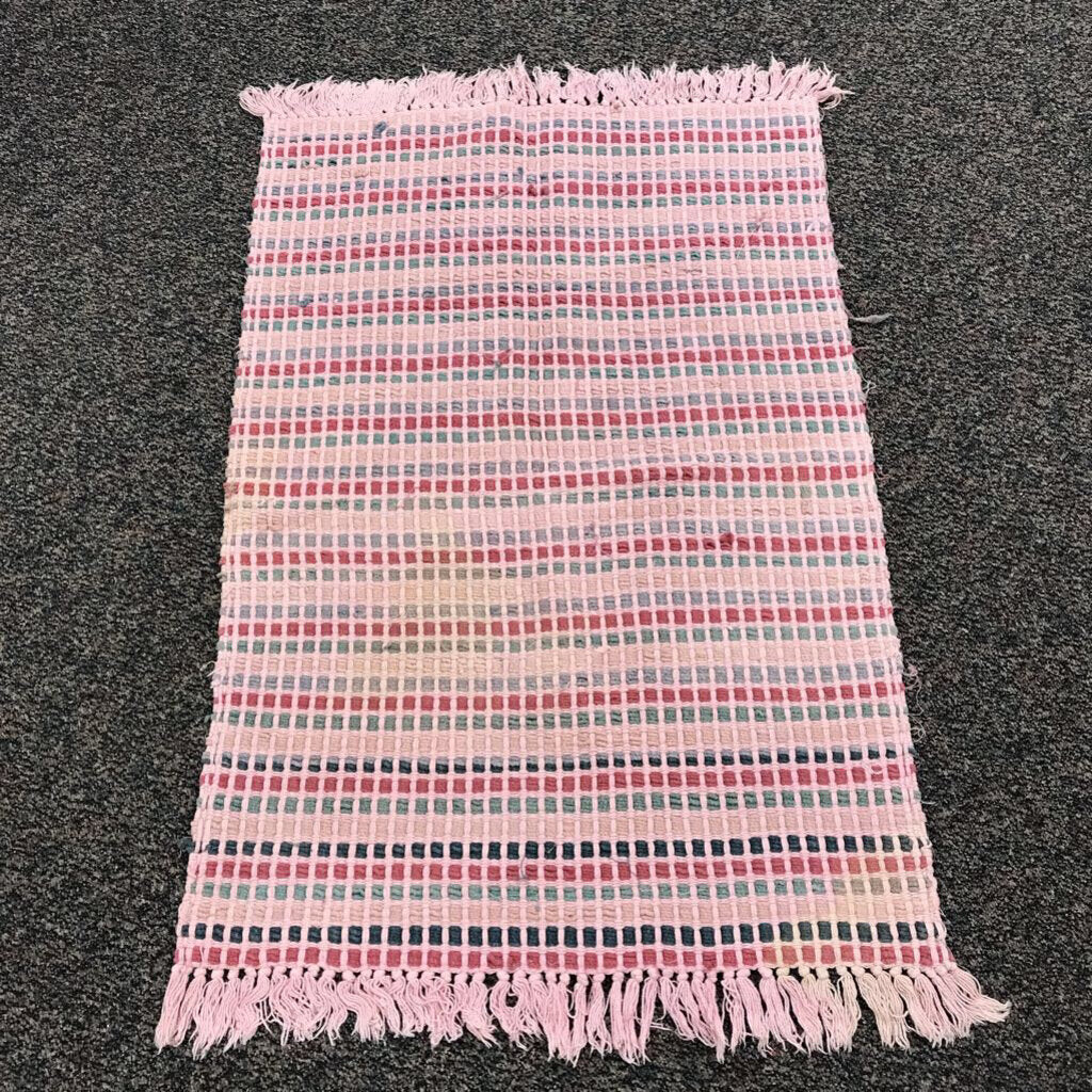 Pink Striped Rug with Fring (46x28)