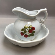 Load image into Gallery viewer, McCoy Pottery Small Pitcher &amp; Basin #7528 Strawberry Fields Pattern Stamped USA (6&quot;)
