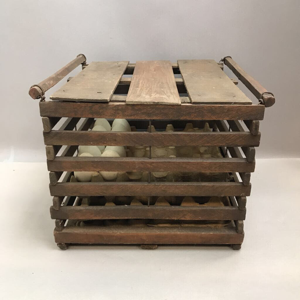 Vintage Egg Crate w/ Wooden Eggs (12x13x13)