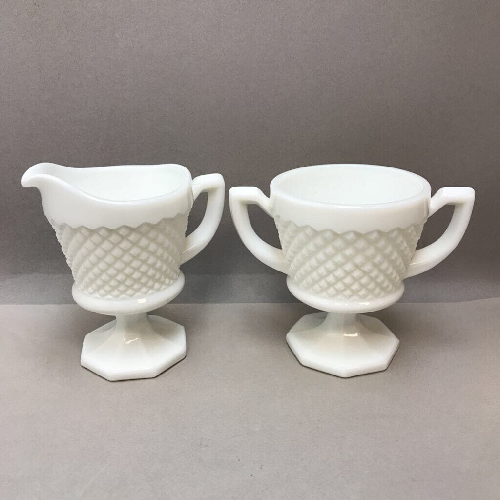 White Milk Glass Cream Pitcher & Sugar Bowl Set (4.75
