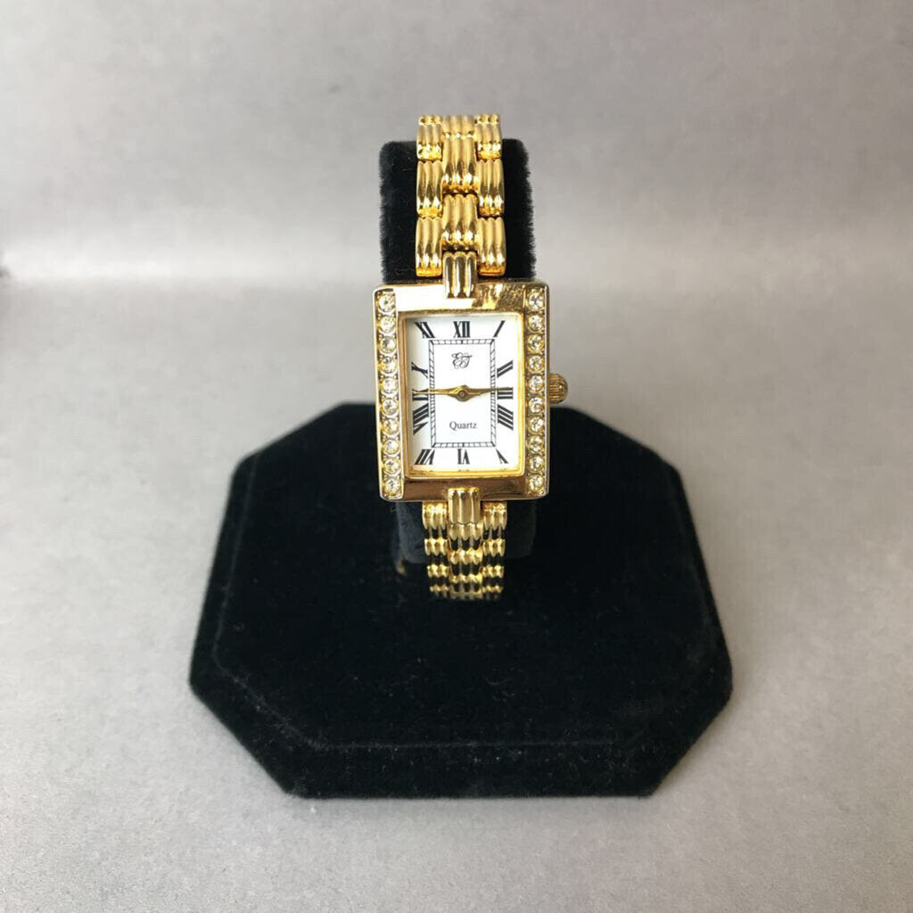 Elizabeth Taylor Goldtone Pave Crystal Tank Watch (Needs Battery)