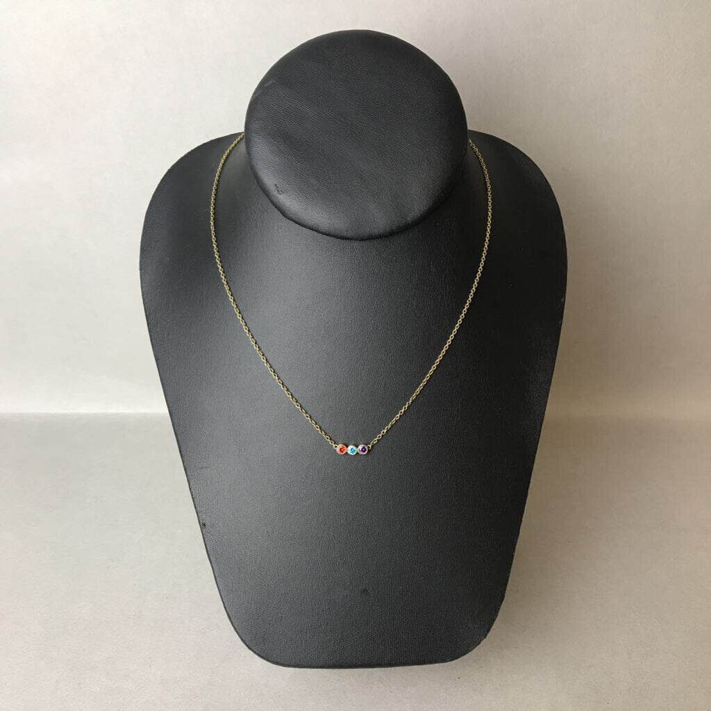 Gold Plated Sterling Red Blue Purple Crystal Necklace (17