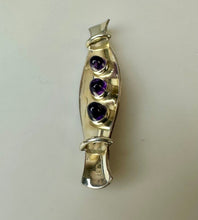 Load image into Gallery viewer, Vintage Kultaseppa Salovaara Finland Modernist Sterling Amethyst Brooch Pin (2.25&quot;)
