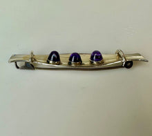 Load image into Gallery viewer, Vintage Kultaseppa Salovaara Finland Modernist Sterling Amethyst Brooch Pin (2.25&quot;)
