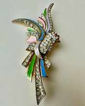 Load image into Gallery viewer, Vintage Silvertone Enamel Rhinestone Bird of Paradise Brooch Pin As-Is (3.5")
