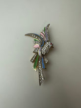 Load image into Gallery viewer, Vintage Silvertone Enamel Rhinestone Bird of Paradise Brooch Pin As-Is (3.5")
