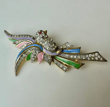 Load image into Gallery viewer, Vintage Silvertone Enamel Rhinestone Bird of Paradise Brooch Pin As-Is (3.5&quot;)
