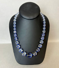 Load image into Gallery viewer, Vintage Czech Glass Clear Cobalt Pentagonal Graduated Bead Necklace (32")
