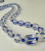 Load image into Gallery viewer, Vintage Czech Glass Clear Cobalt Pentagonal Graduated Bead Necklace (32&quot;)

