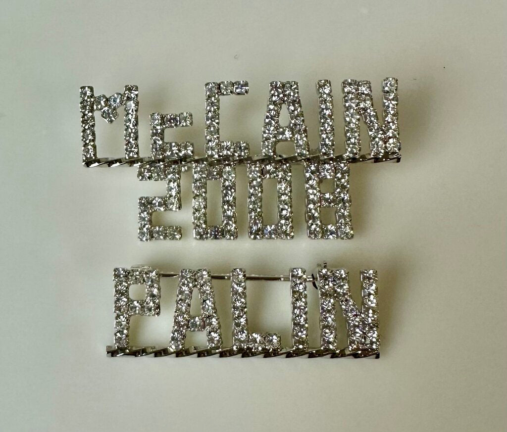 McCain Palin 2008 Rhinestone Political Campaign Brooch Pin Set