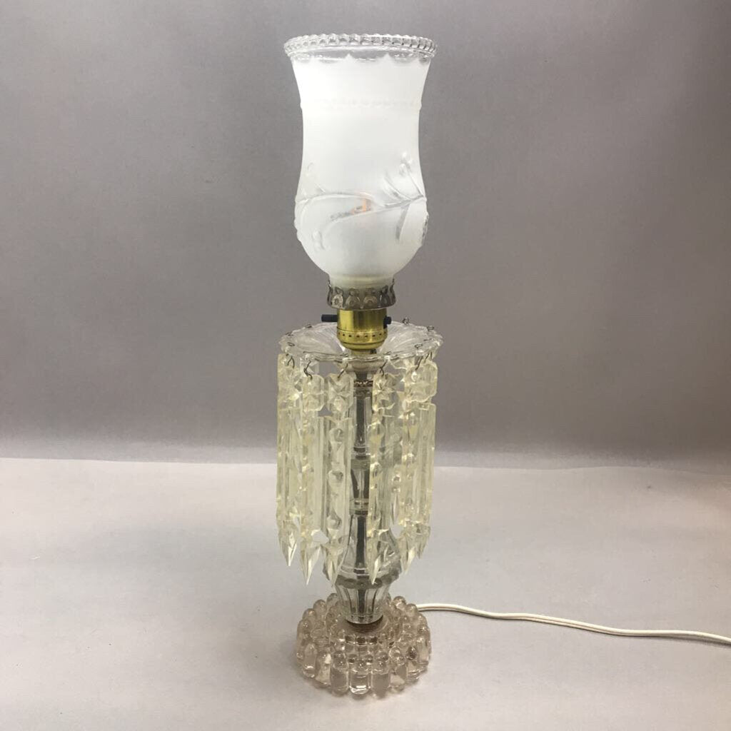 Antique Crystal Parlor Lamp with Plastic Prisms (17