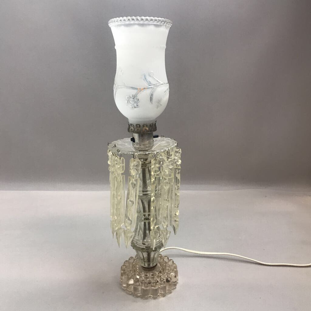 Antique Crystal Parlor Lamp with Plastic Prisms (17