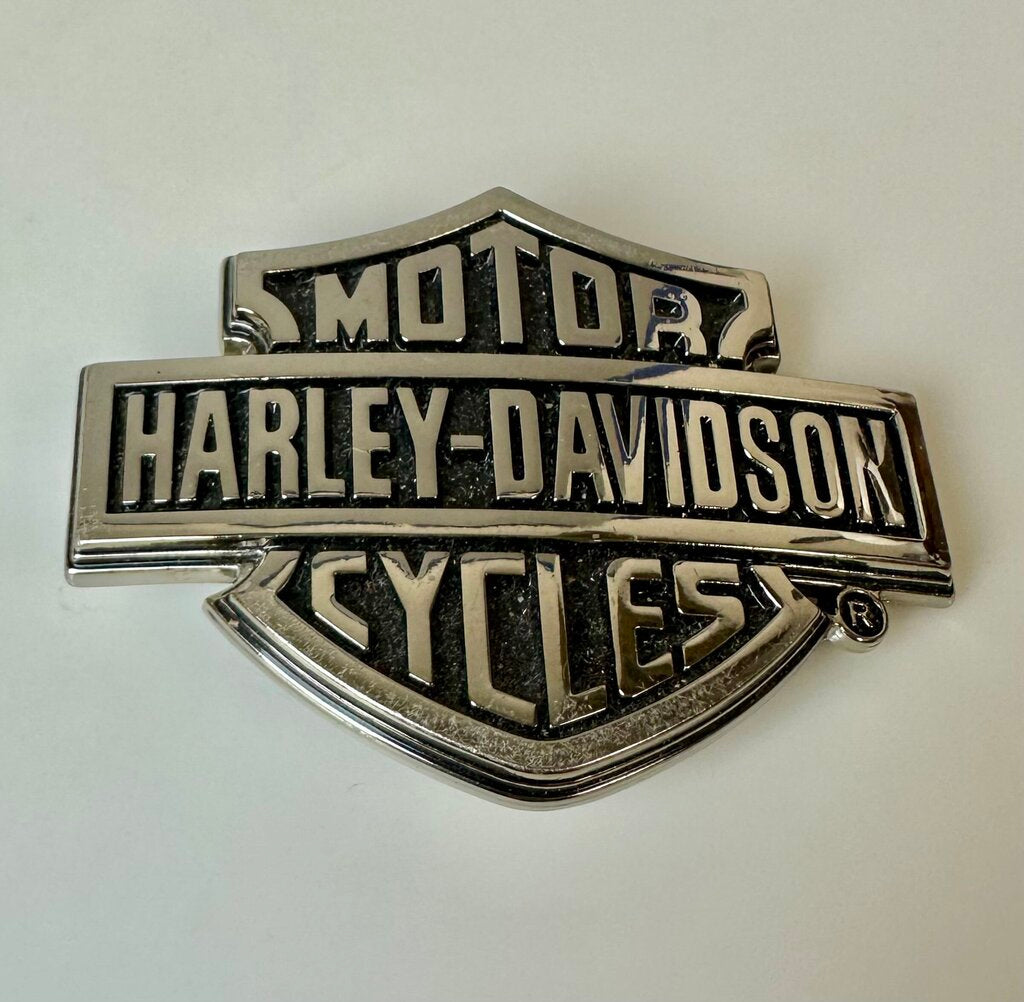Vintage Chrome Harley Davidson Classic Bar Shield Logo Belt Buckle (3.25