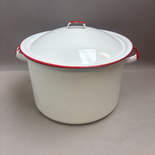 Load image into Gallery viewer, White &amp; Red Enamel Stock Pot (As-Is) (7.5x11.5x11.5)
