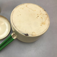 Load image into Gallery viewer, Vintage Green Trim &amp; Pale Yellow Enamelware Saucepan Double Boiler with Lid (7&quot;)
