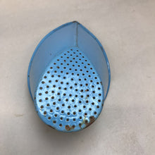 Load image into Gallery viewer, Antique Enamelware Graniteware Strainer, Sieve White &amp; Blue Unusual Shape (4x10)
