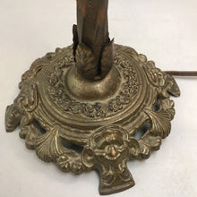 Load image into Gallery viewer, Antique Green Slag Stained Glass Tulip Shade Lamp with Uranium Ball (24&quot;)
