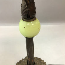 Load image into Gallery viewer, Antique Green Slag Stained Glass Tulip Shade Lamp with Uranium Ball (24&quot;)
