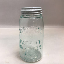 Load image into Gallery viewer, Vintage Mason&#39;s Patent Nov 30th 1858 Blue Jar with Lid 32oz

