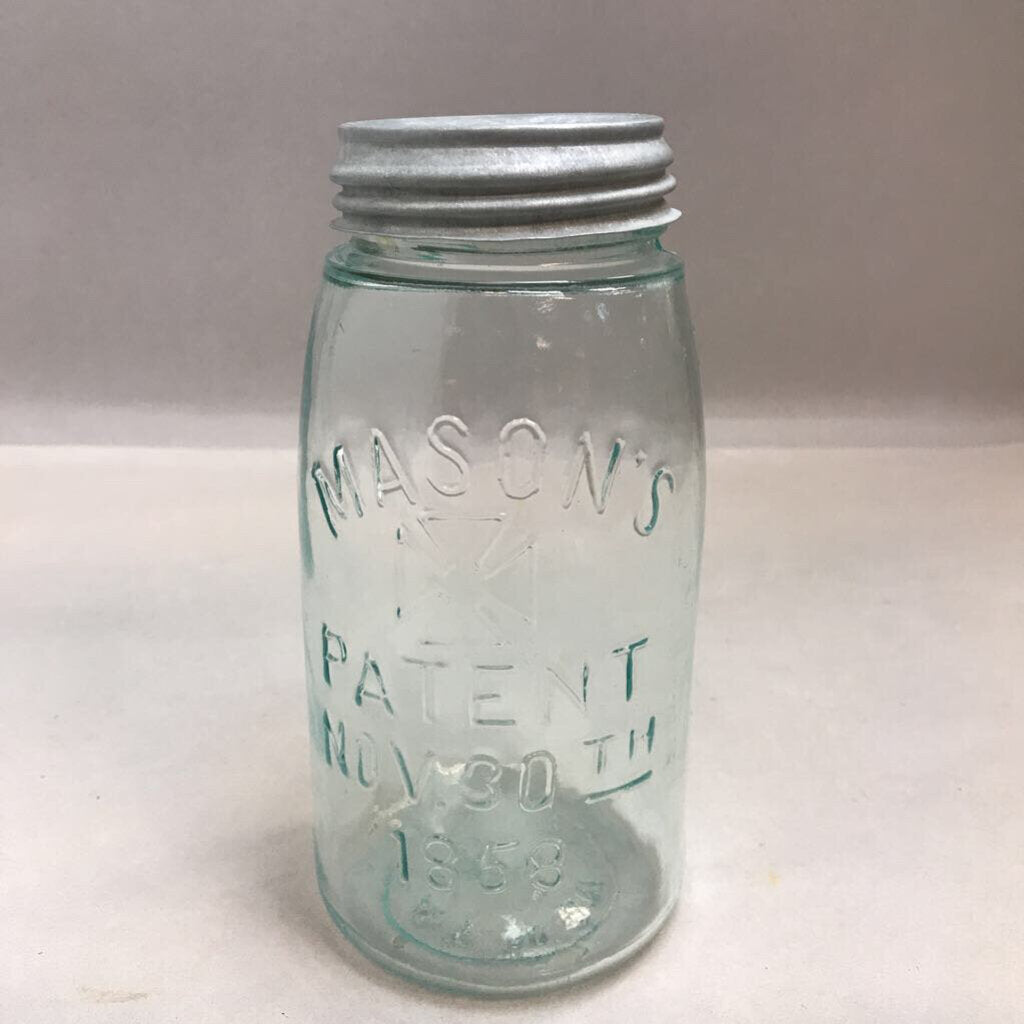 Vintage Mason's Patent Nov 30th 1858 Blue Jar with Lid 32oz