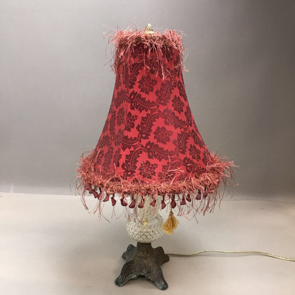 Vintage Crystal Table Lamp with Red Shade (20