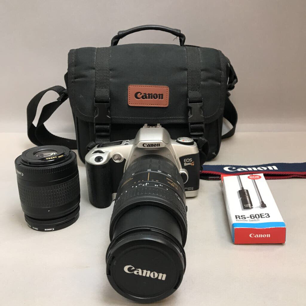 Canon EOS Rebel G Film Camera w/ 2 Lenses, Accessories (~6x2.5x3)