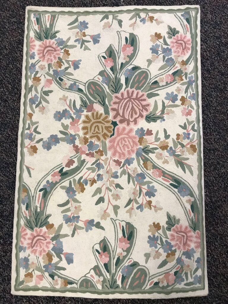 Handmade Chain Stitch Floral Rug (36x24)