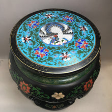 Load image into Gallery viewer, Chinese Cloisonne Stool, Crane &amp; Painted Florals (~21x19x19)
