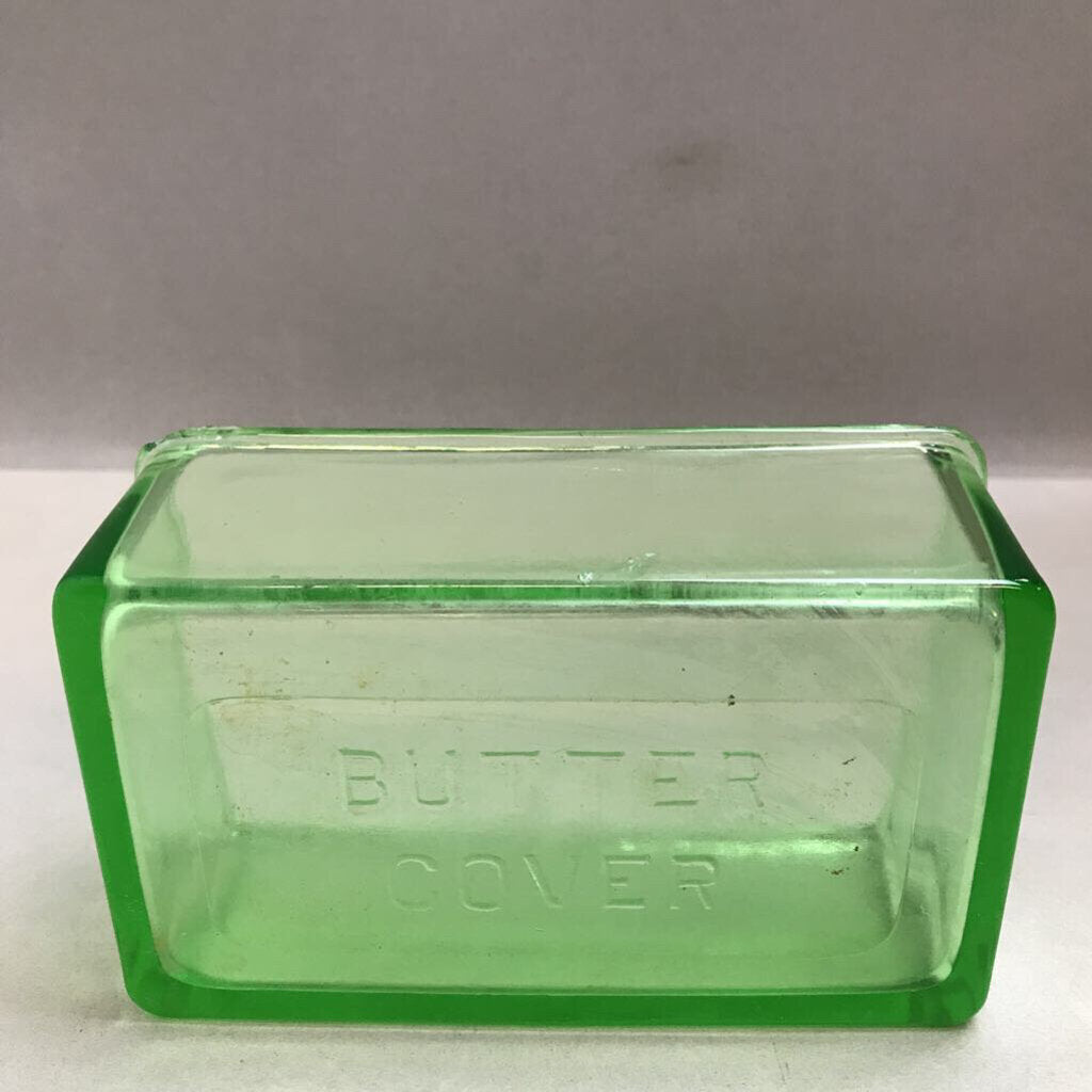 Vintage Hazel Atlas Green Uranium Glass 1lb Butter Cover Lid Only (2x6x3.5)