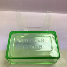 Load image into Gallery viewer, Vintage Hazel Atlas Green Uranium Glass 1lb Butter Cover Lid Only (2x6x3.5)
